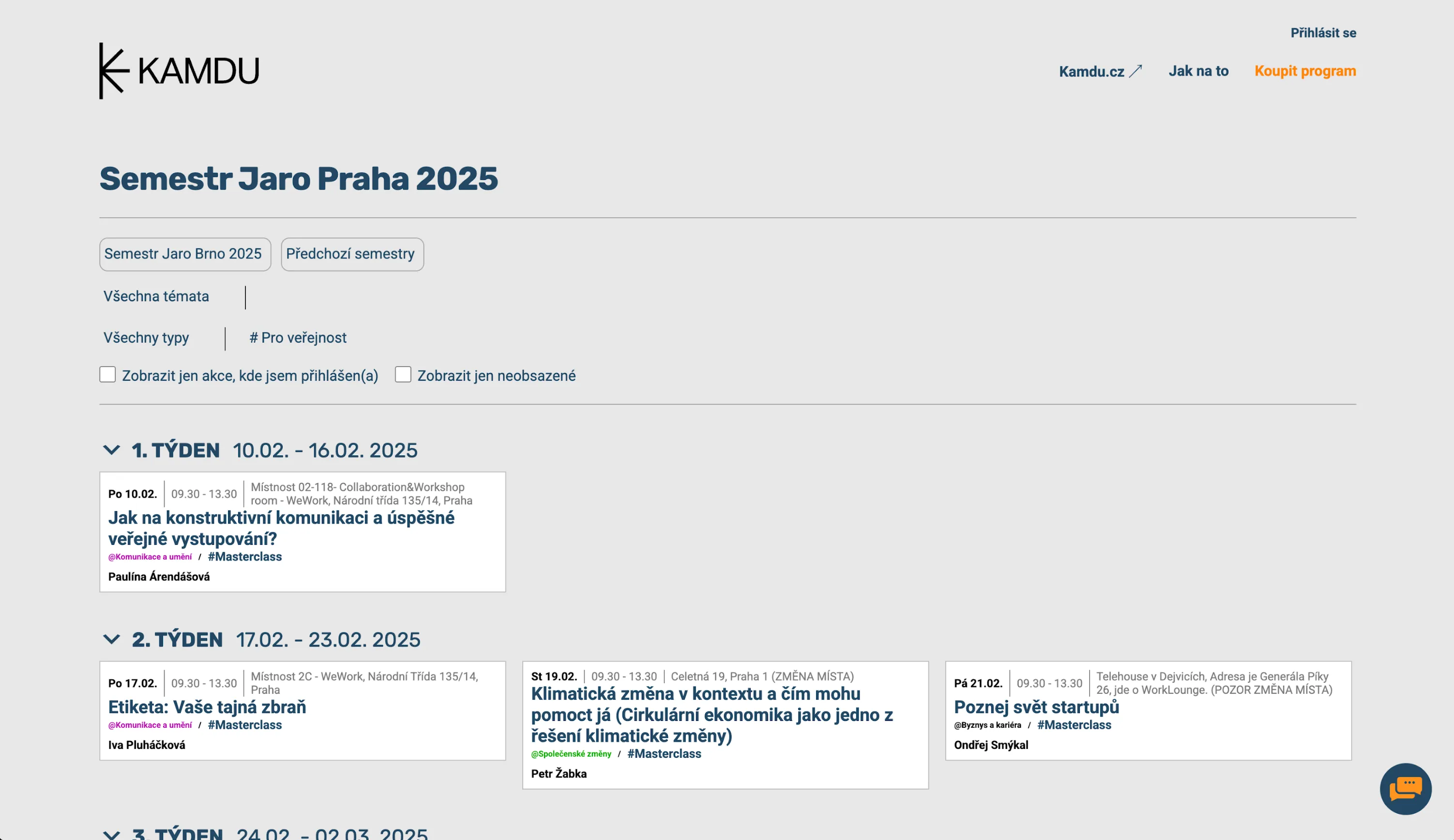 Kamdu: Předchozí výpis workshopů
